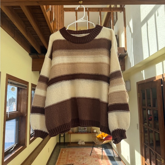 American Eagle Outfitters Tops - BiBi Brown and Cream Knit Sweater